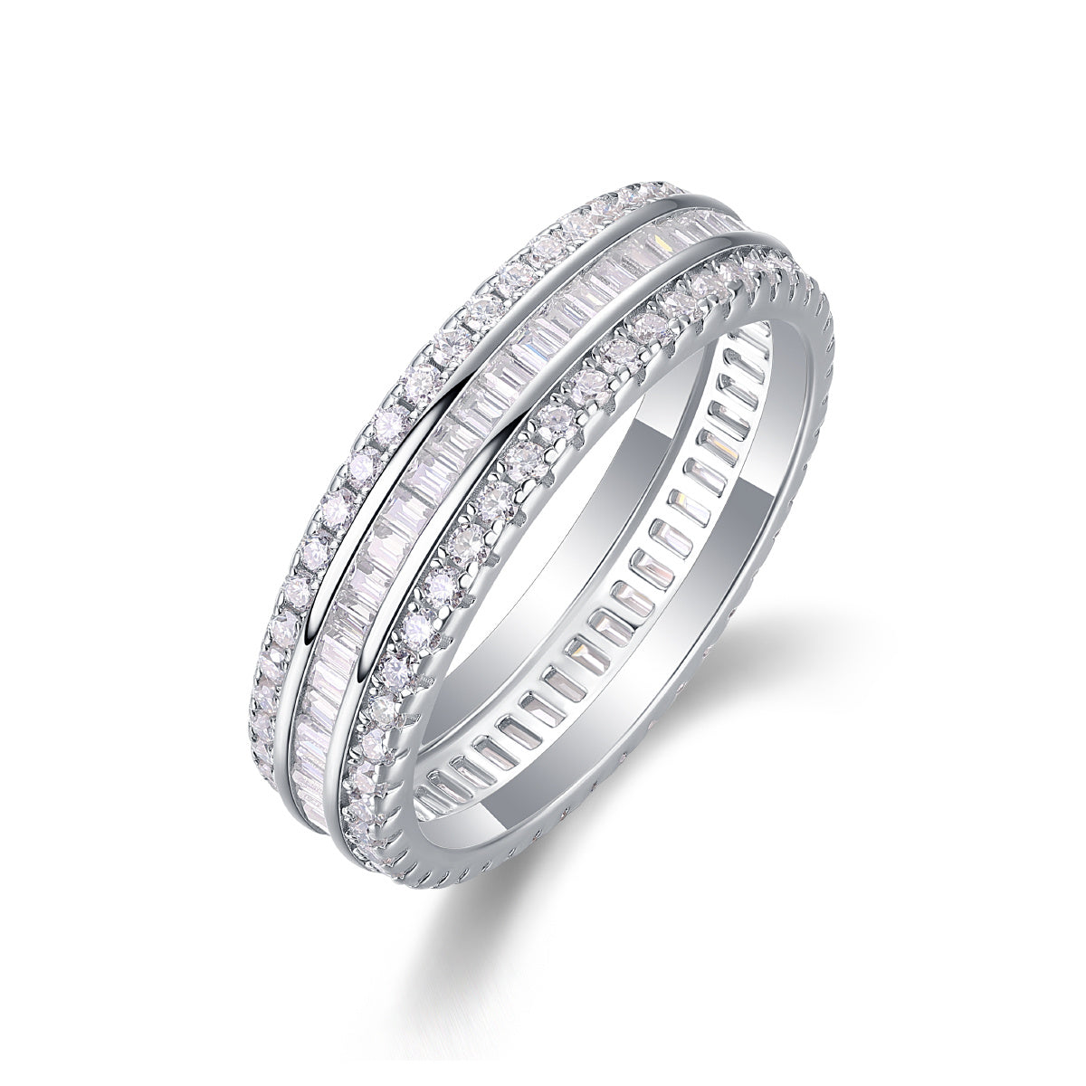 Three Row Moissanite Silver Ring Set