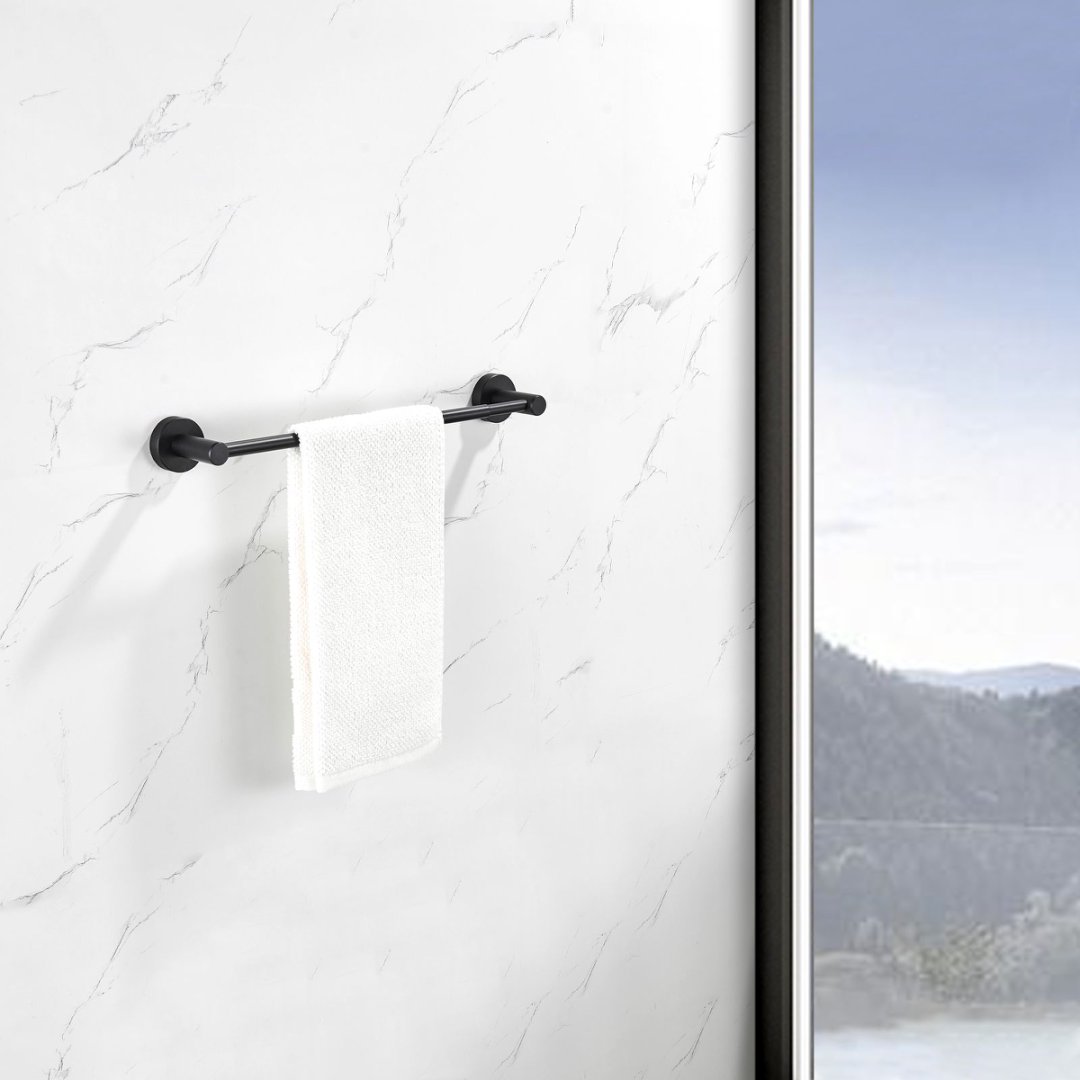 Adjustable Matte Black Towel Bar 16–27 in
