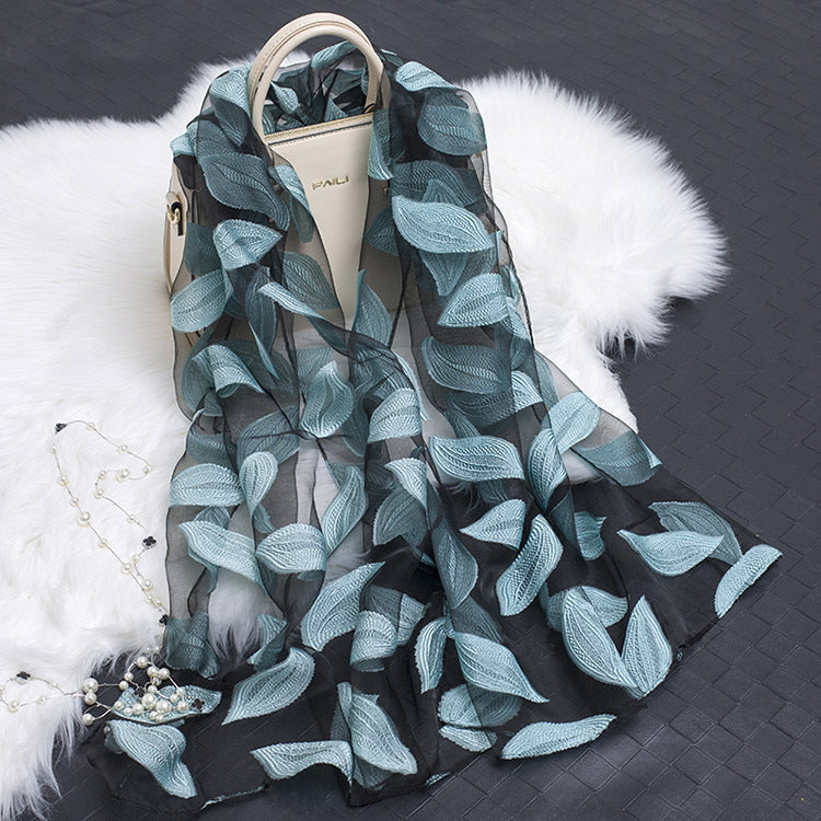 Cut Flower Hollow Simulated Silk Scarf
