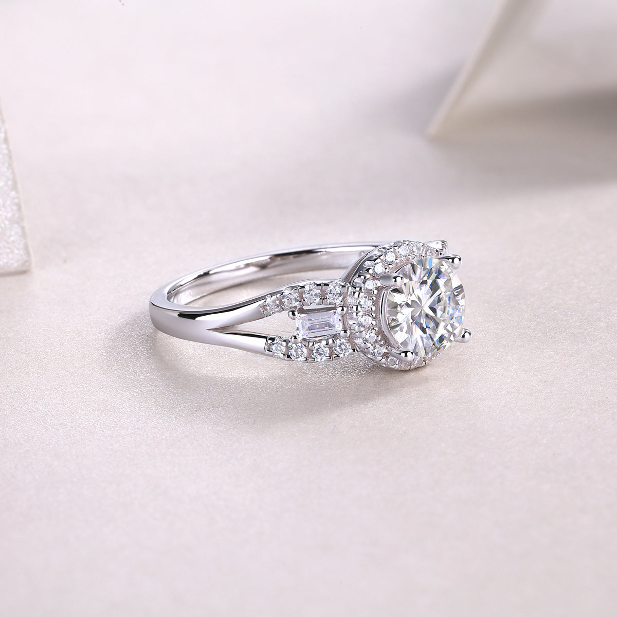 Large Moissanite Silver Wedding Ring