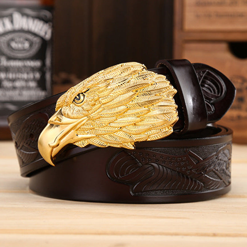 Ceinture en cuir à boucle aigle pour homme