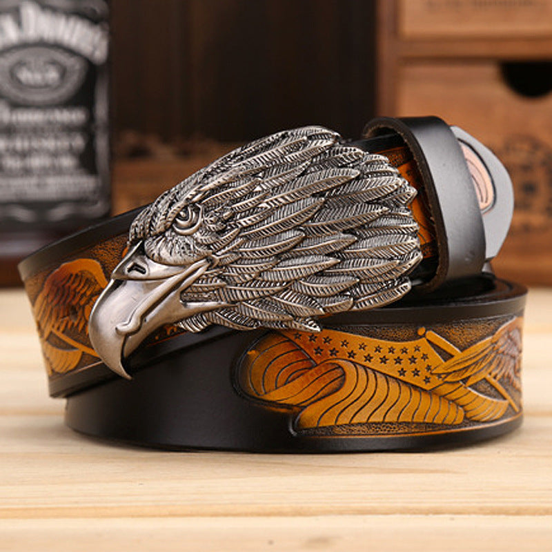 Ceinture en cuir à boucle aigle pour homme