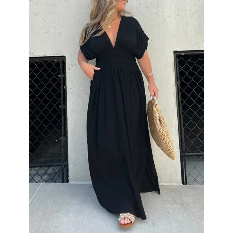 Batwing V-Neck Slit Summer Maxi Dress
