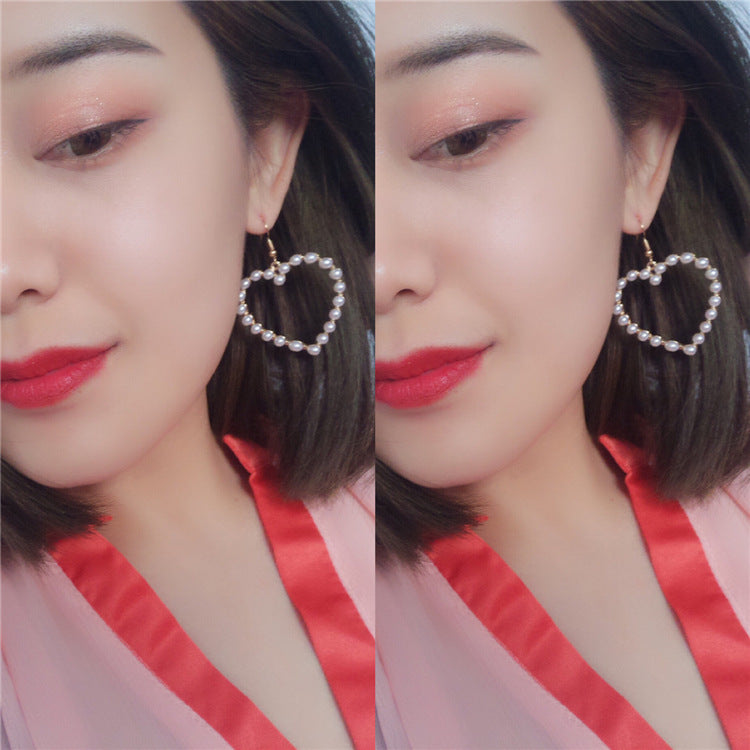 Peach Heart Pearl Stud Earrings