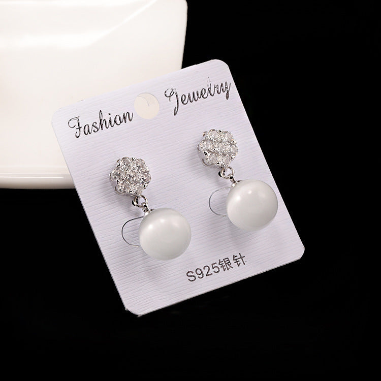 Long Round Pearl Drop Earrings