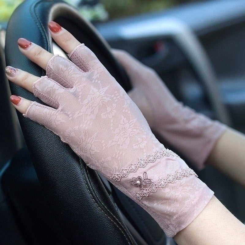 Gants de conduite UV en dentelle et soie glacée TB54