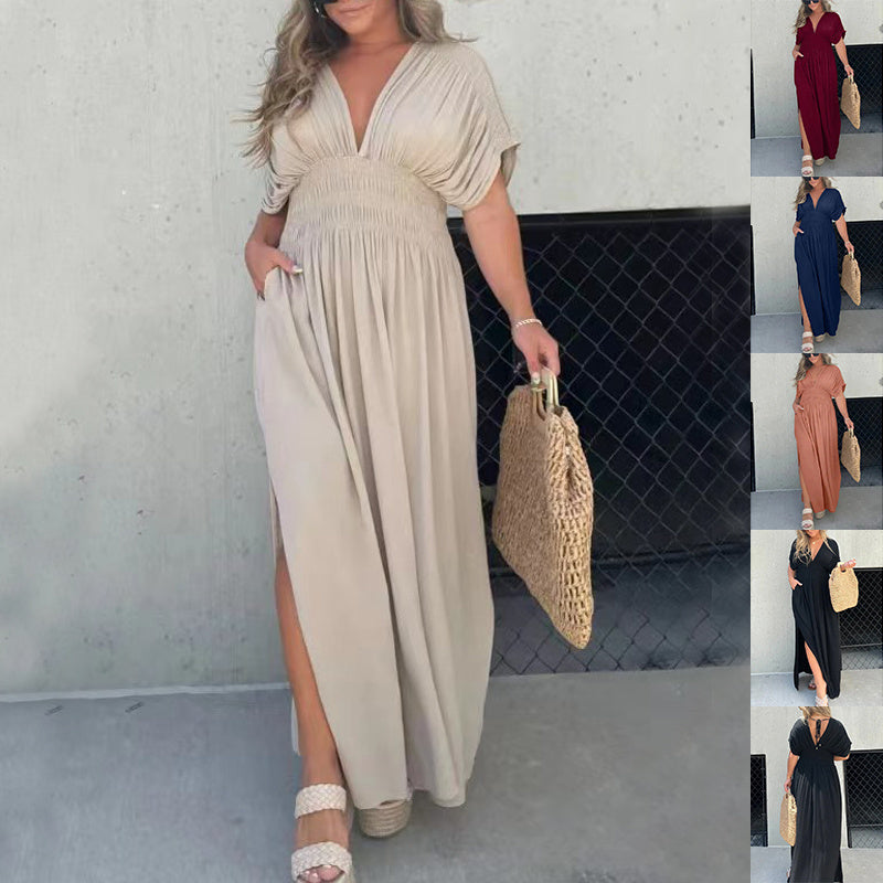 Batwing V-Neck Slit Summer Maxi Dress
