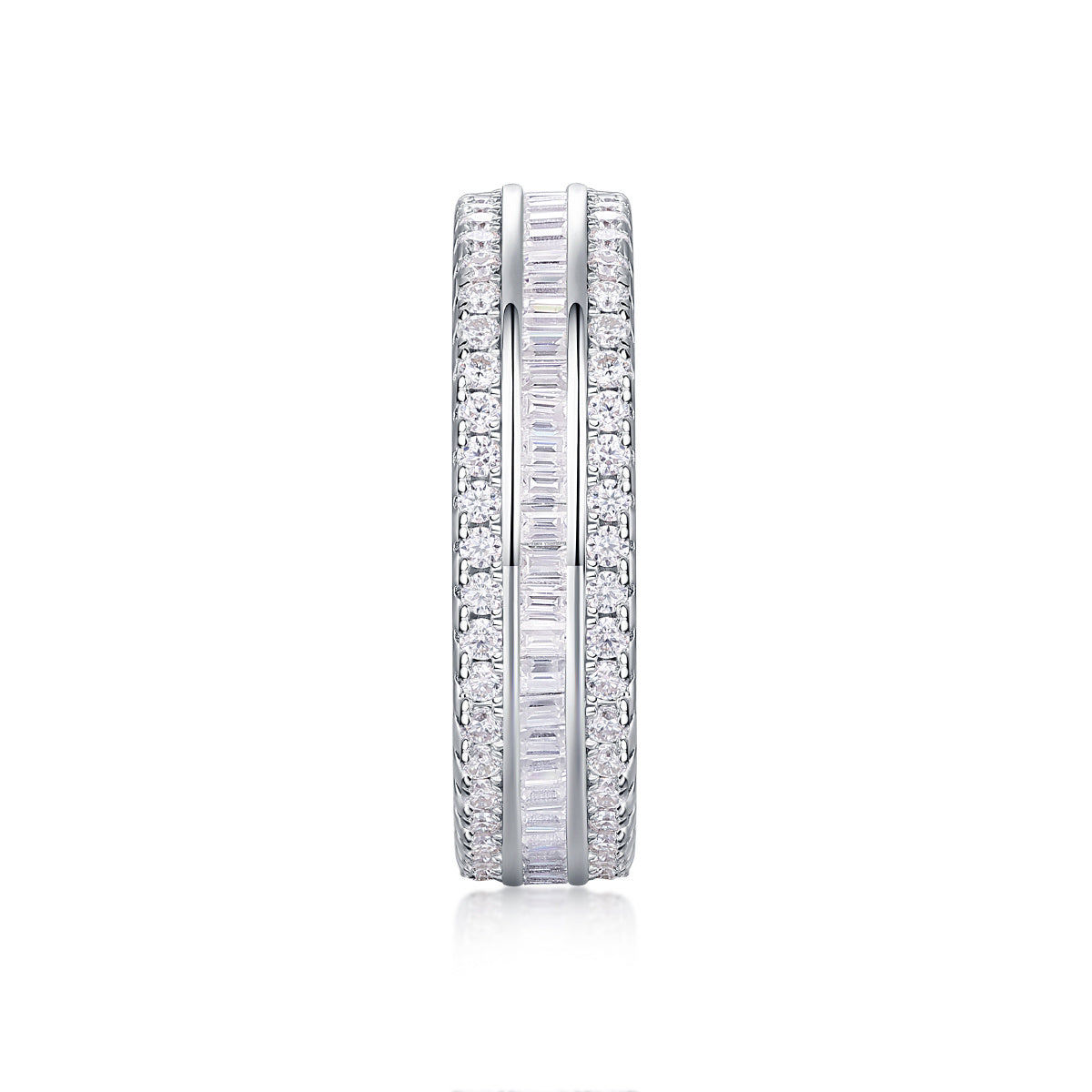 Three Row Moissanite Silver Ring Set