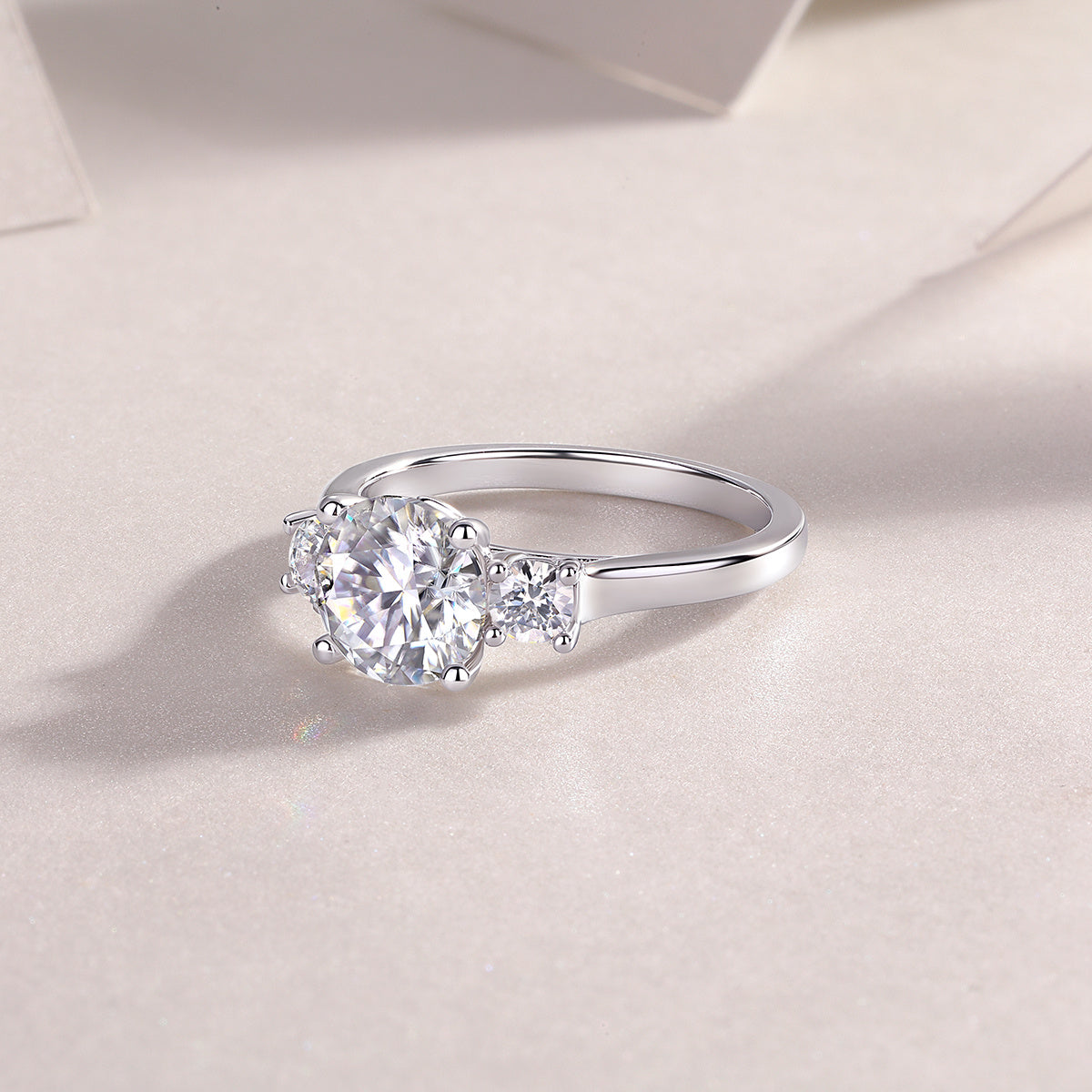 Large Moissanite Silver Diamond Ring