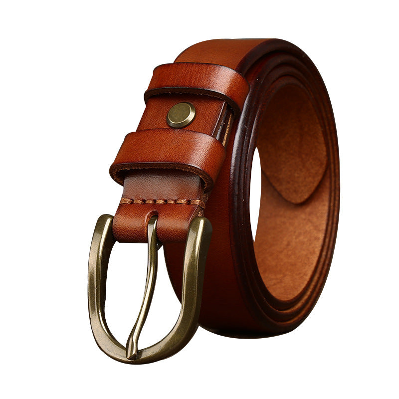 Ceinture rétro à boucle en cuivre pour homme 3,3 cm