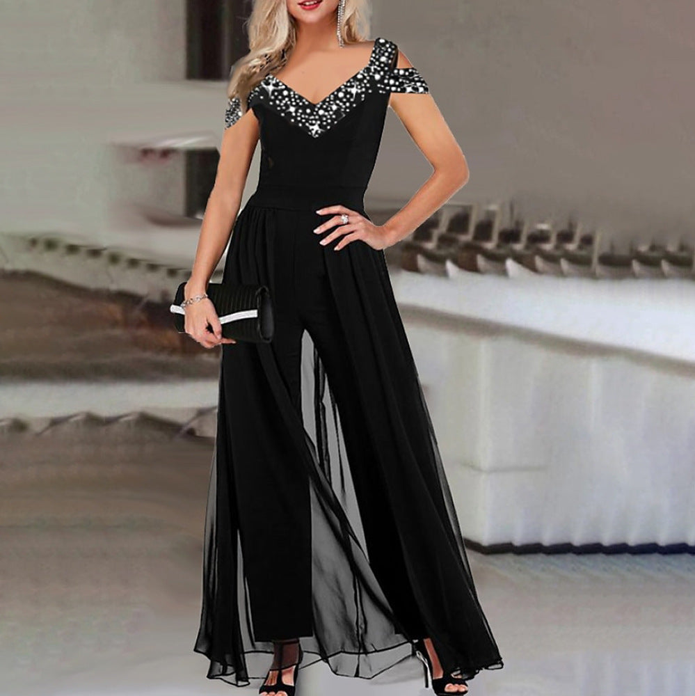 Wide Leg V-Neck Halter Jumpsuit