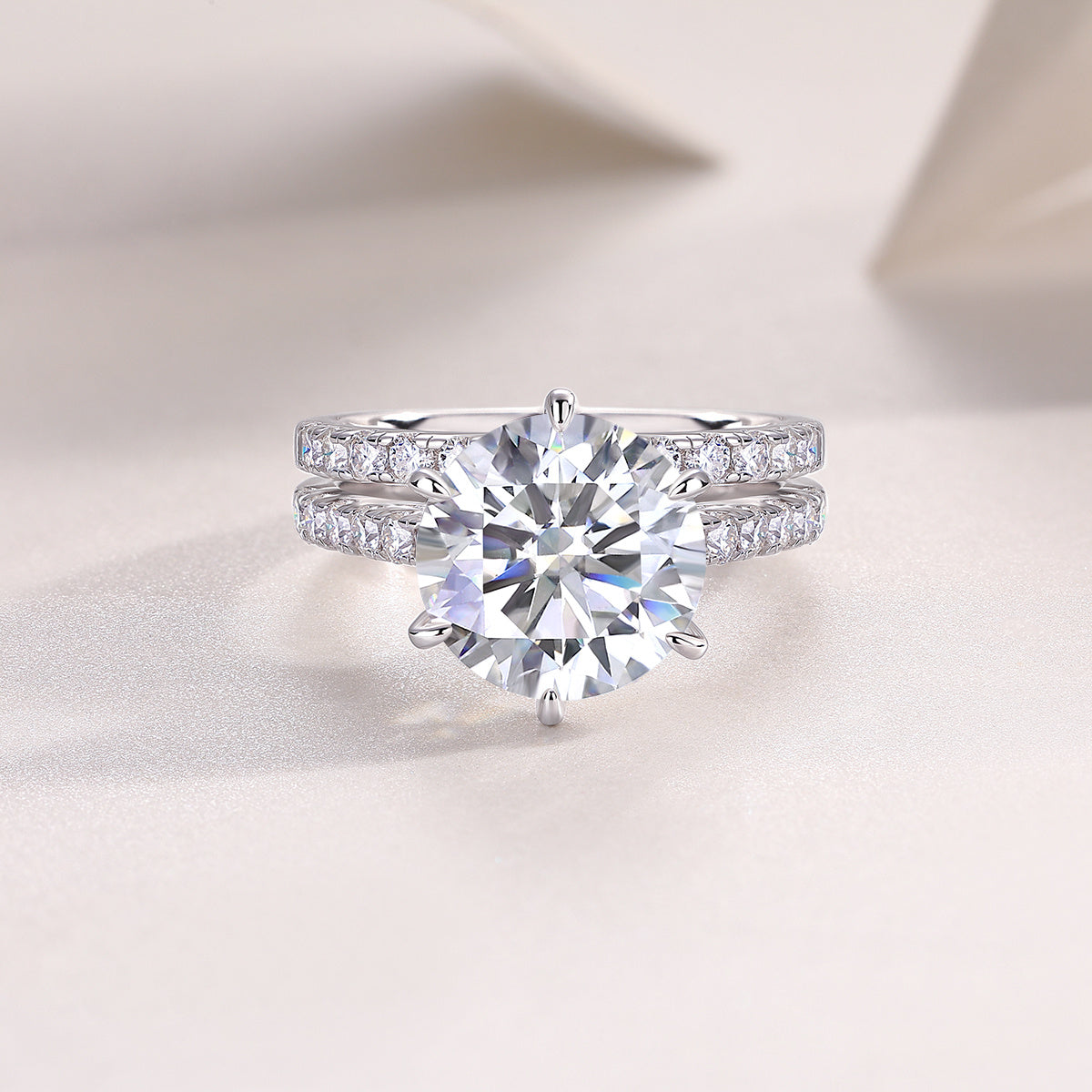Arranged Moissanite Silver Diamond Rings