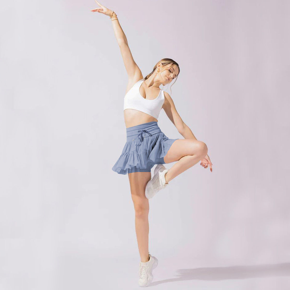 Jupe de sport taille haute à lacets avec pantalon de sécurité