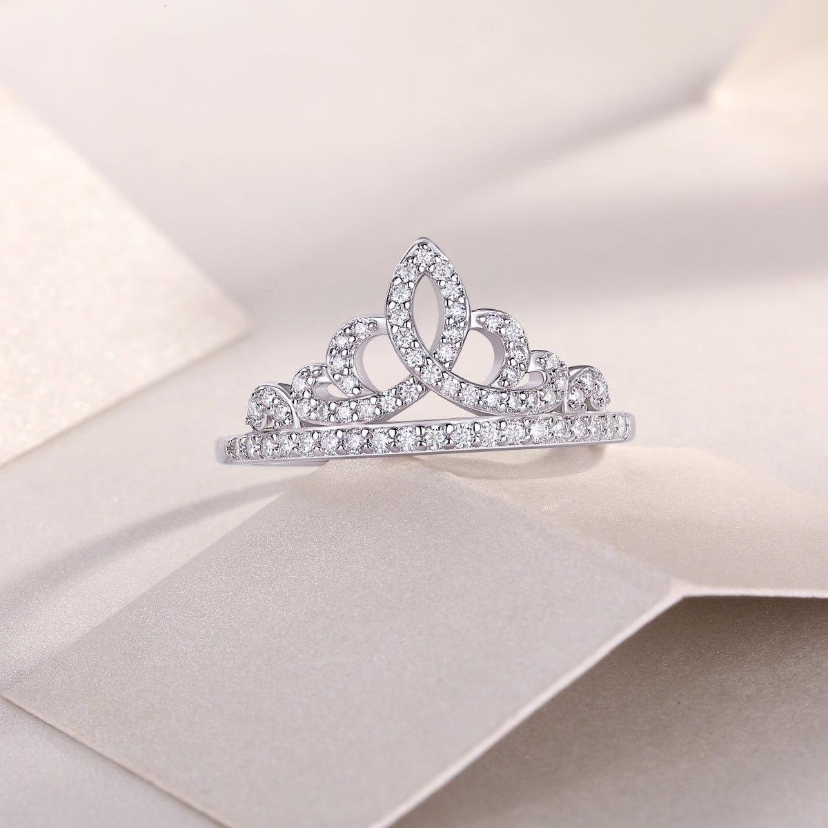 Crown Moissanite Silver Diamond Ring