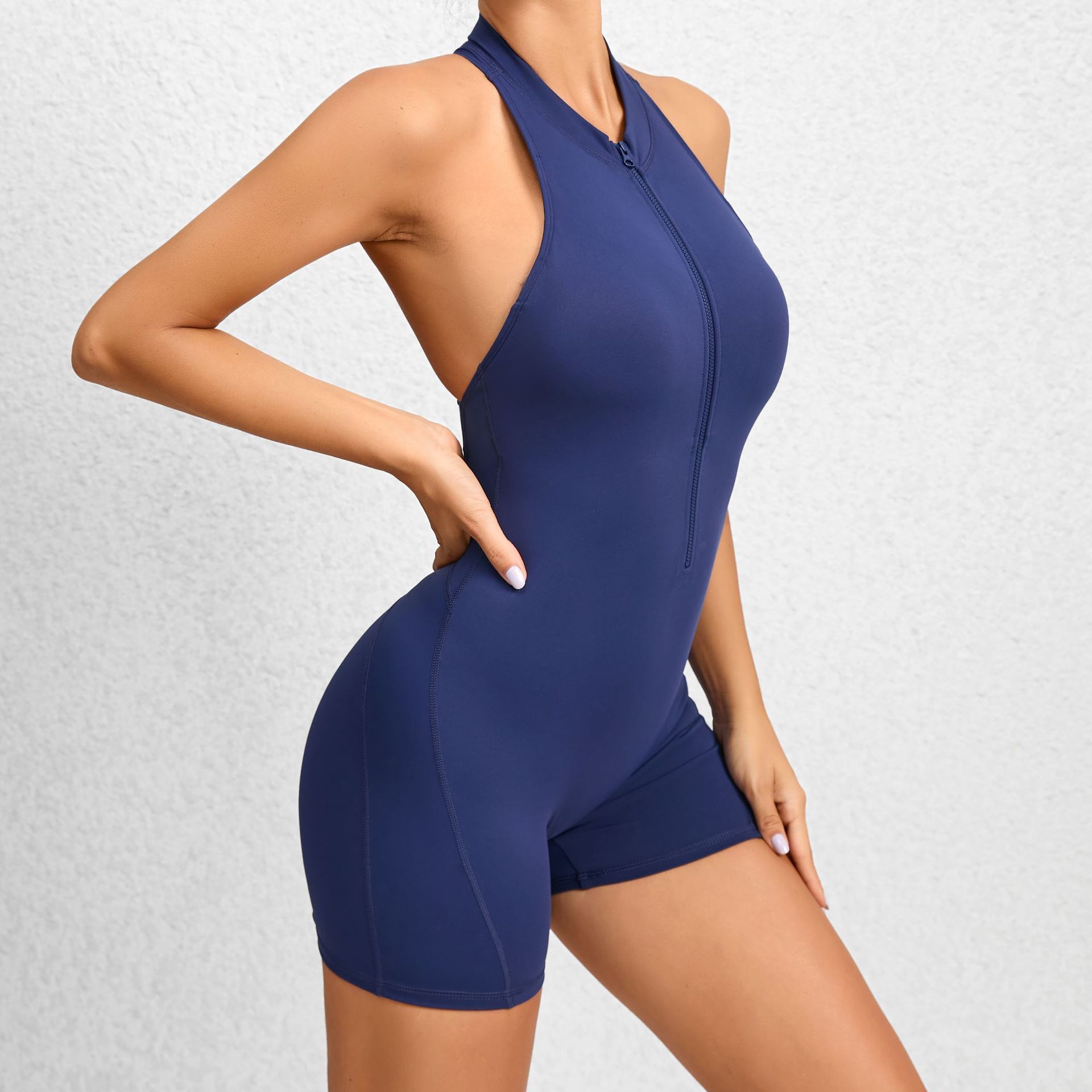 Zipper Tummy Control Yoga Shorts Suit
