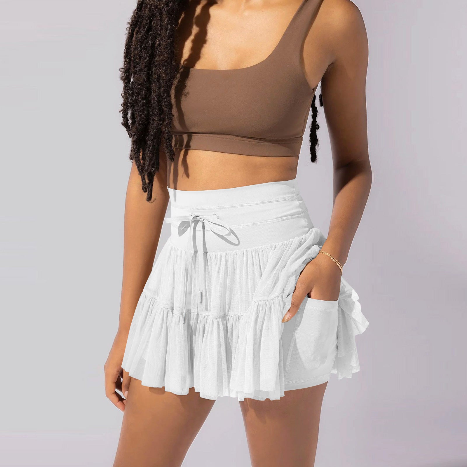 Jupe de sport taille haute à lacets avec pantalon de sécurité