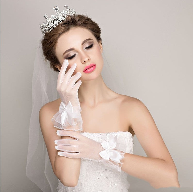Gants de mariée en tulle cristal
