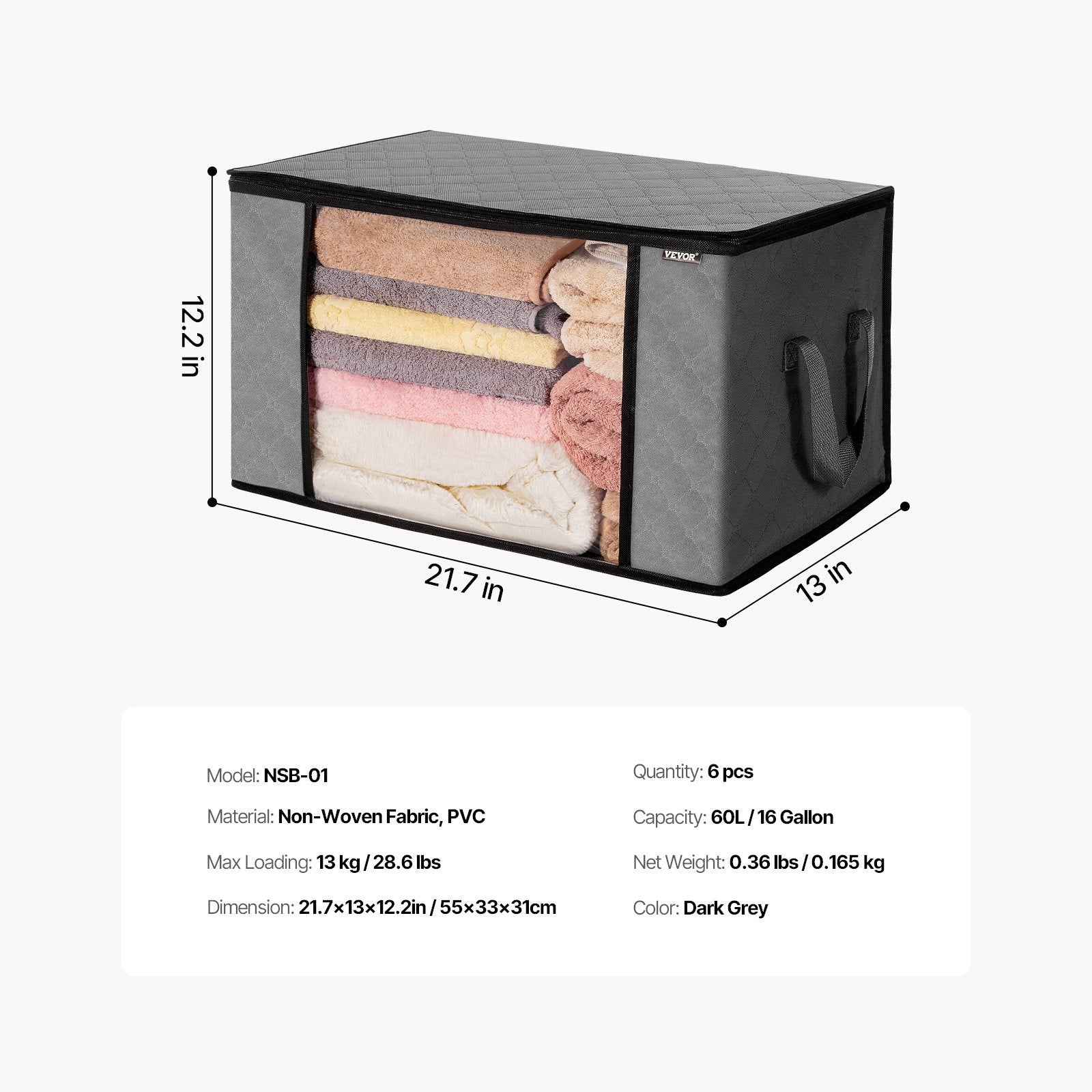 6-Pack 60L Oversized Blanket Storage Bags