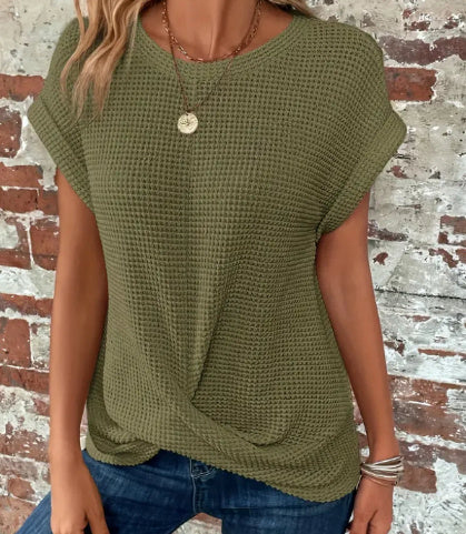 T-shirt ras du cou en tricot gaufré pour femme