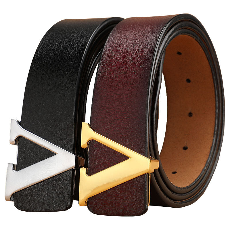 Retro Genuine Leather V Letter Pants Belt