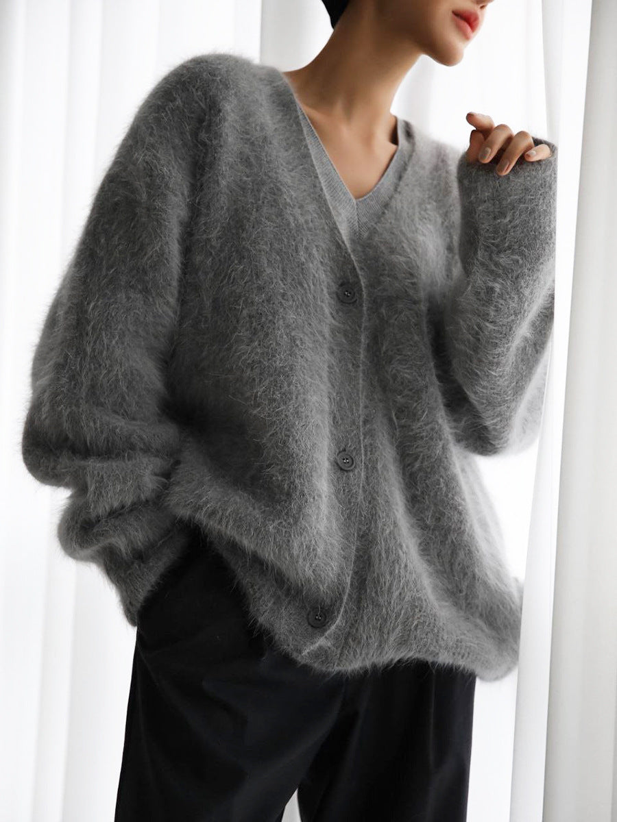 V-Neck Button Knit Cardigan Sweater