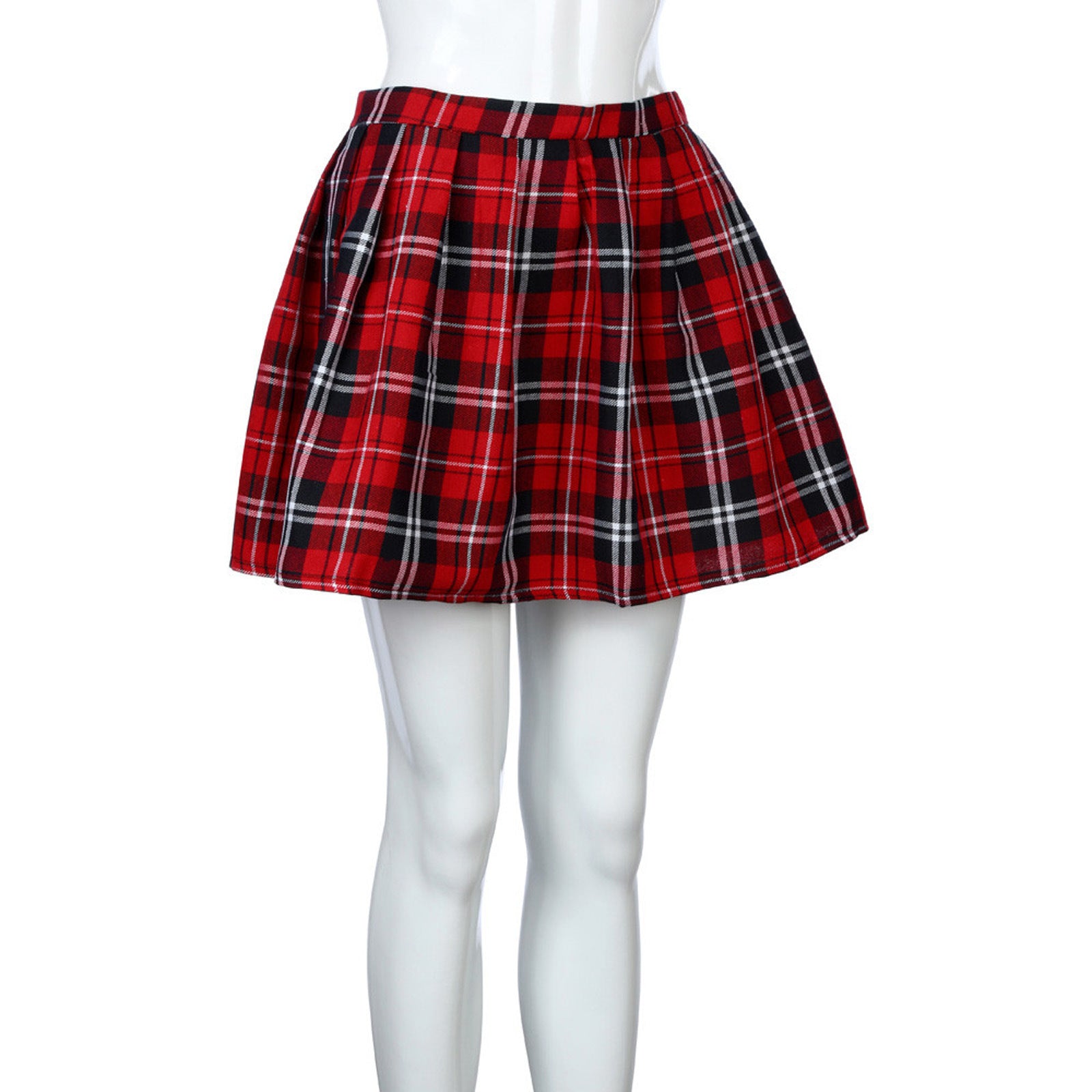 Jupe plissée mi-taille à carreaux pour femme