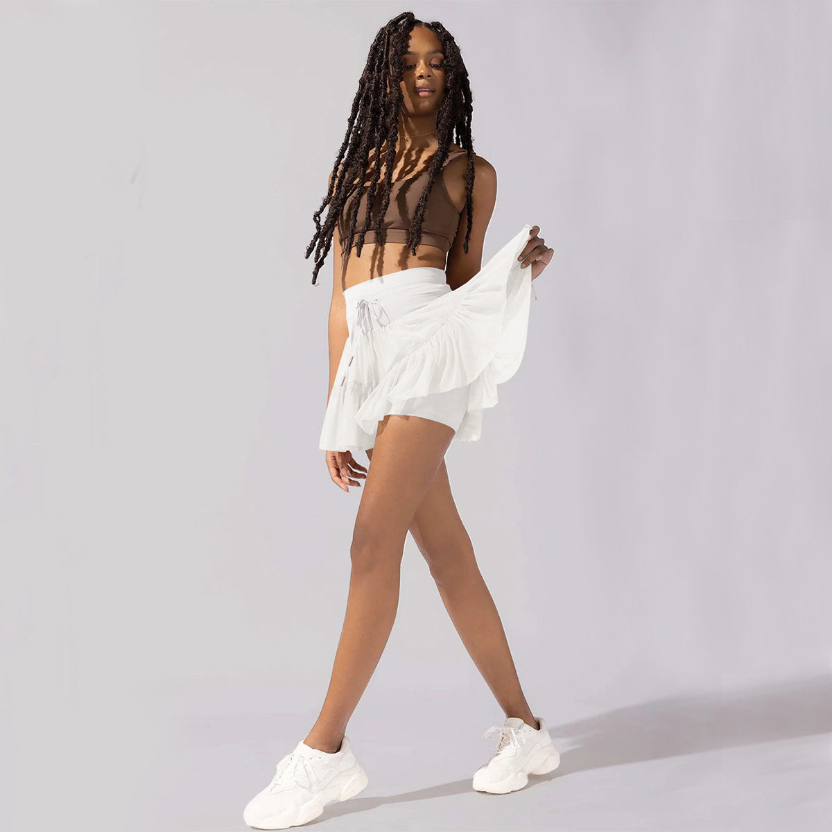 Jupe de sport taille haute à lacets avec pantalon de sécurité
