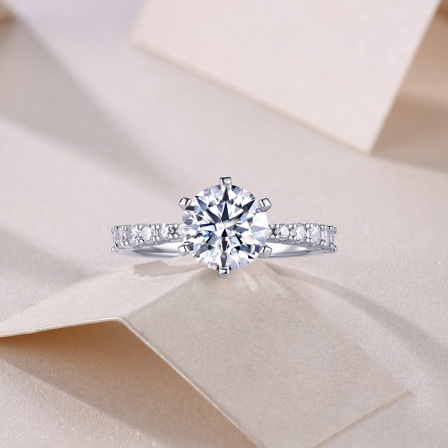 Large Moissanite Silver Diamond Ring