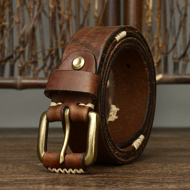 Ceinture rétro en cuir de vache faite à la main