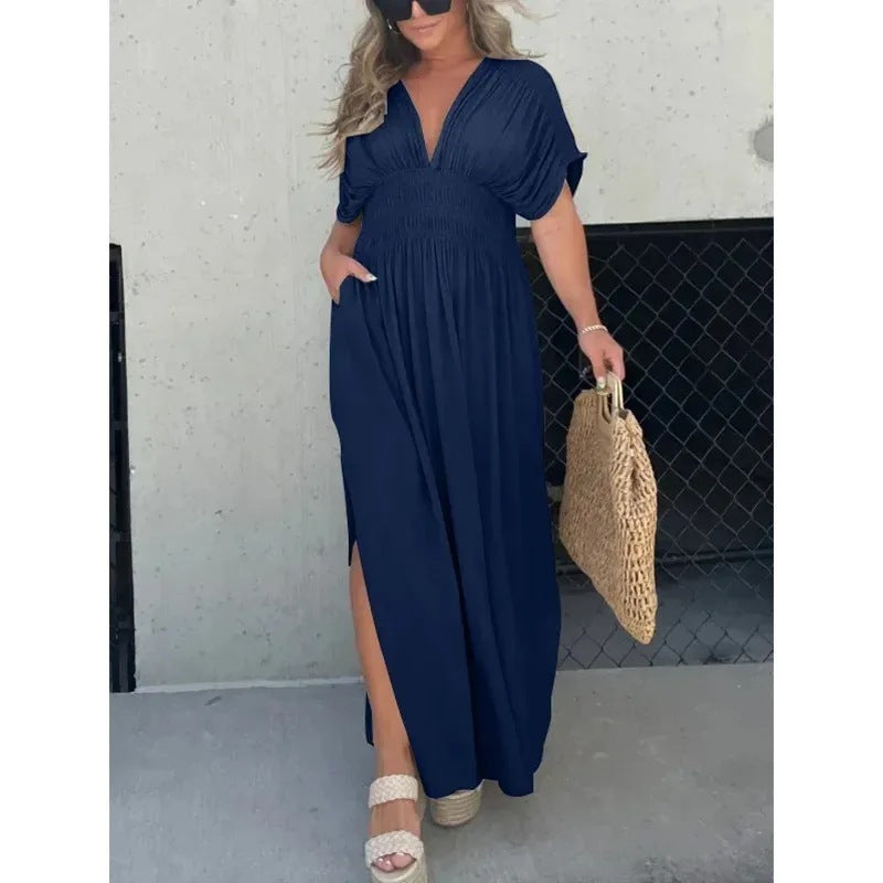 Batwing V-Neck Slit Summer Maxi Dress
