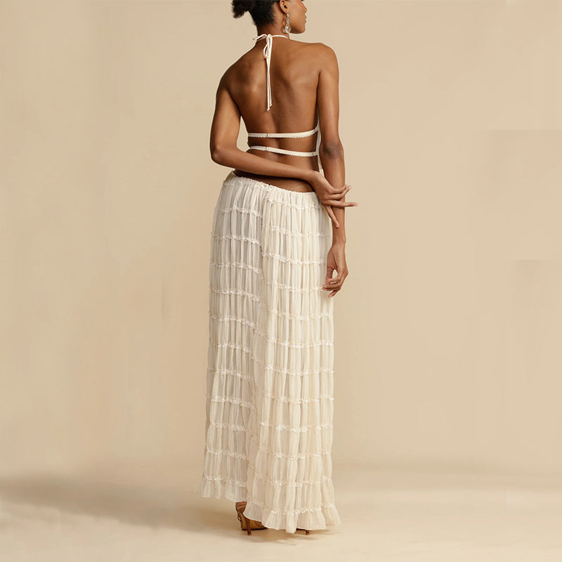 2pcs Halter Top & Pleated Skirt Set