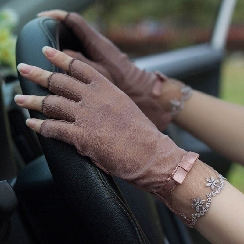 Gants de conduite UV en dentelle et soie glacée TB54