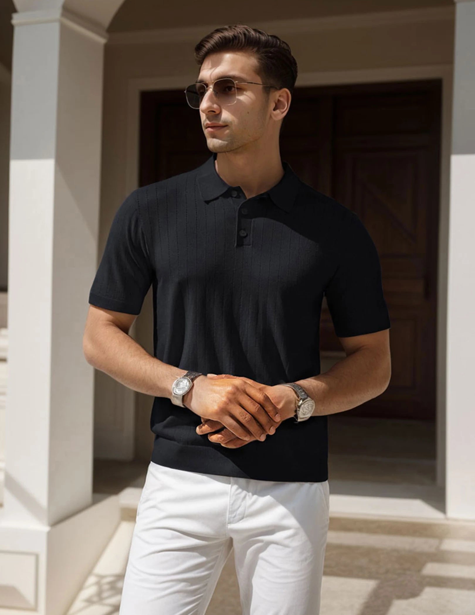 Men's Striped Polo Knit Shirt