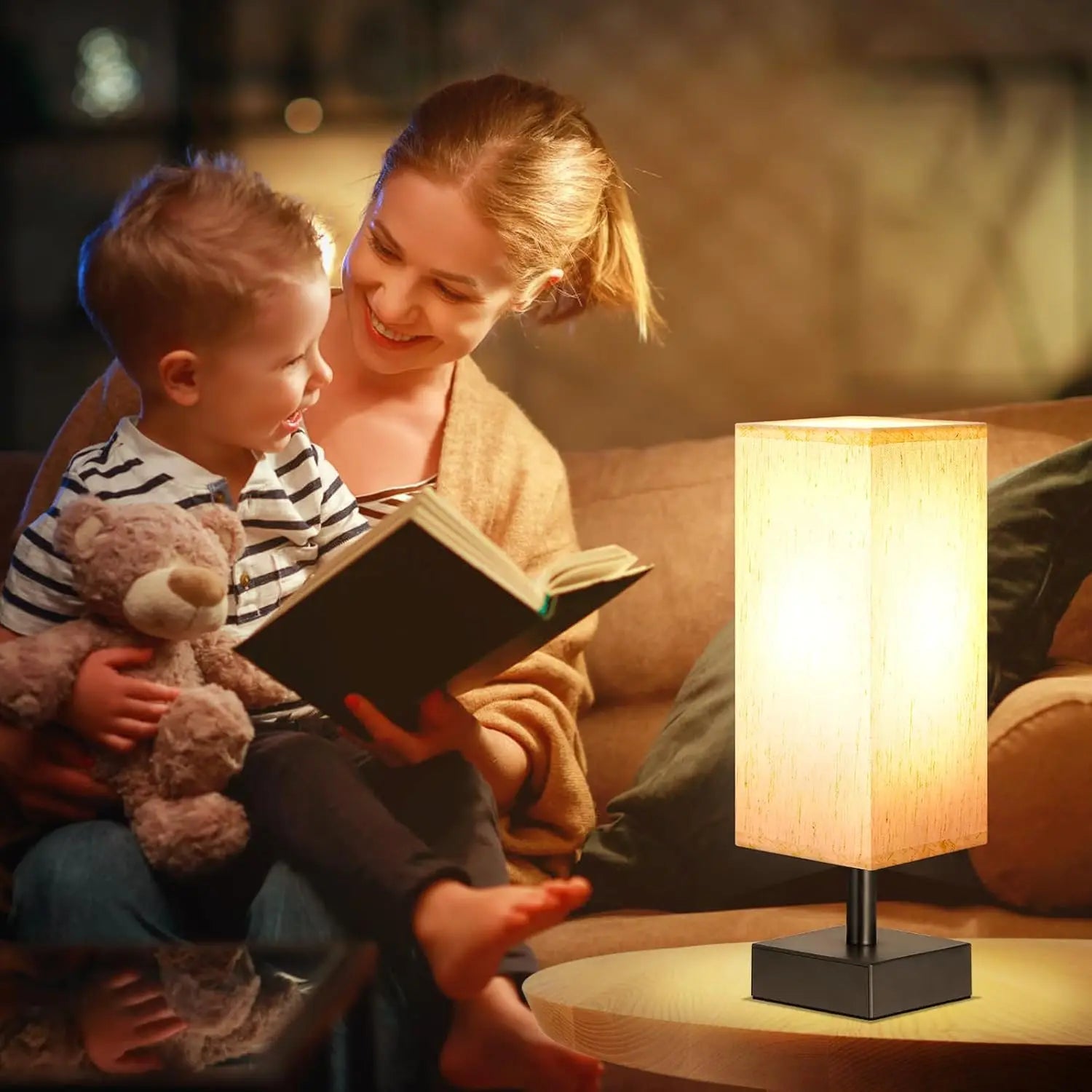 Small Bedside Table Lamp with Fabric Shade