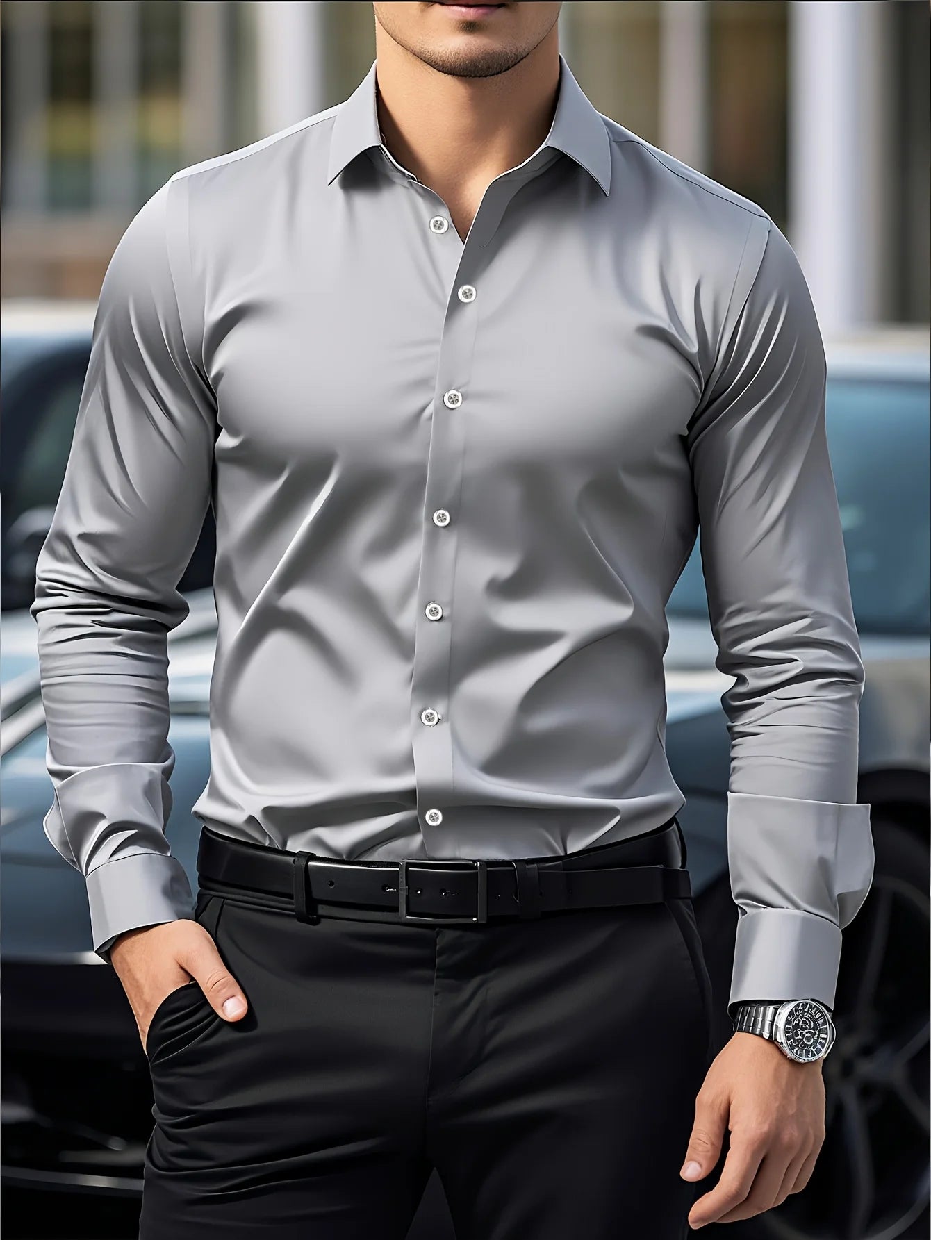 FGKKS Men’s Casual Solid Long Sleeve Shirt