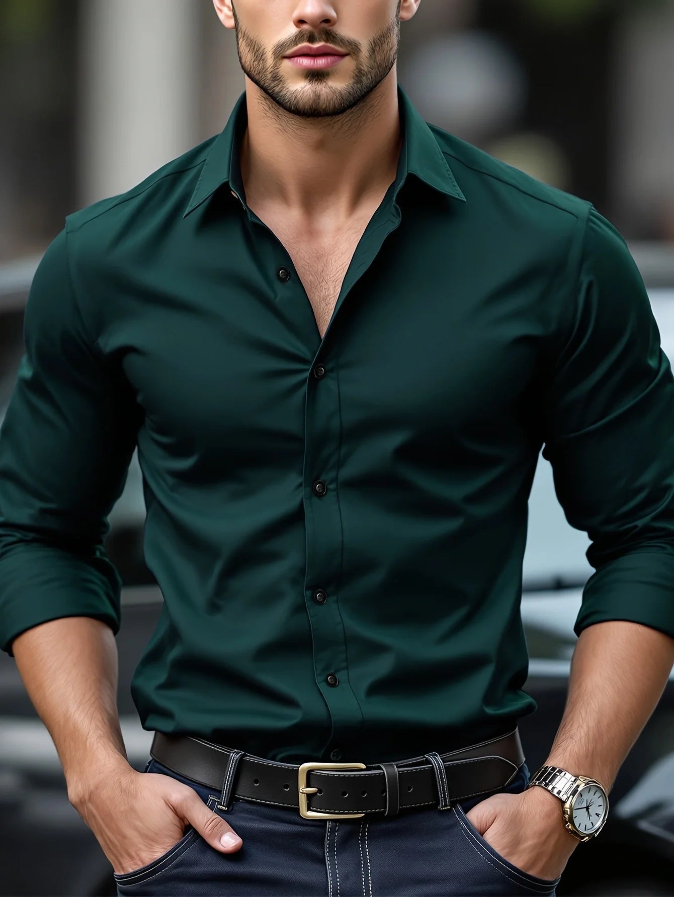 FGKKS Men’s Casual Solid Long Sleeve Shirt