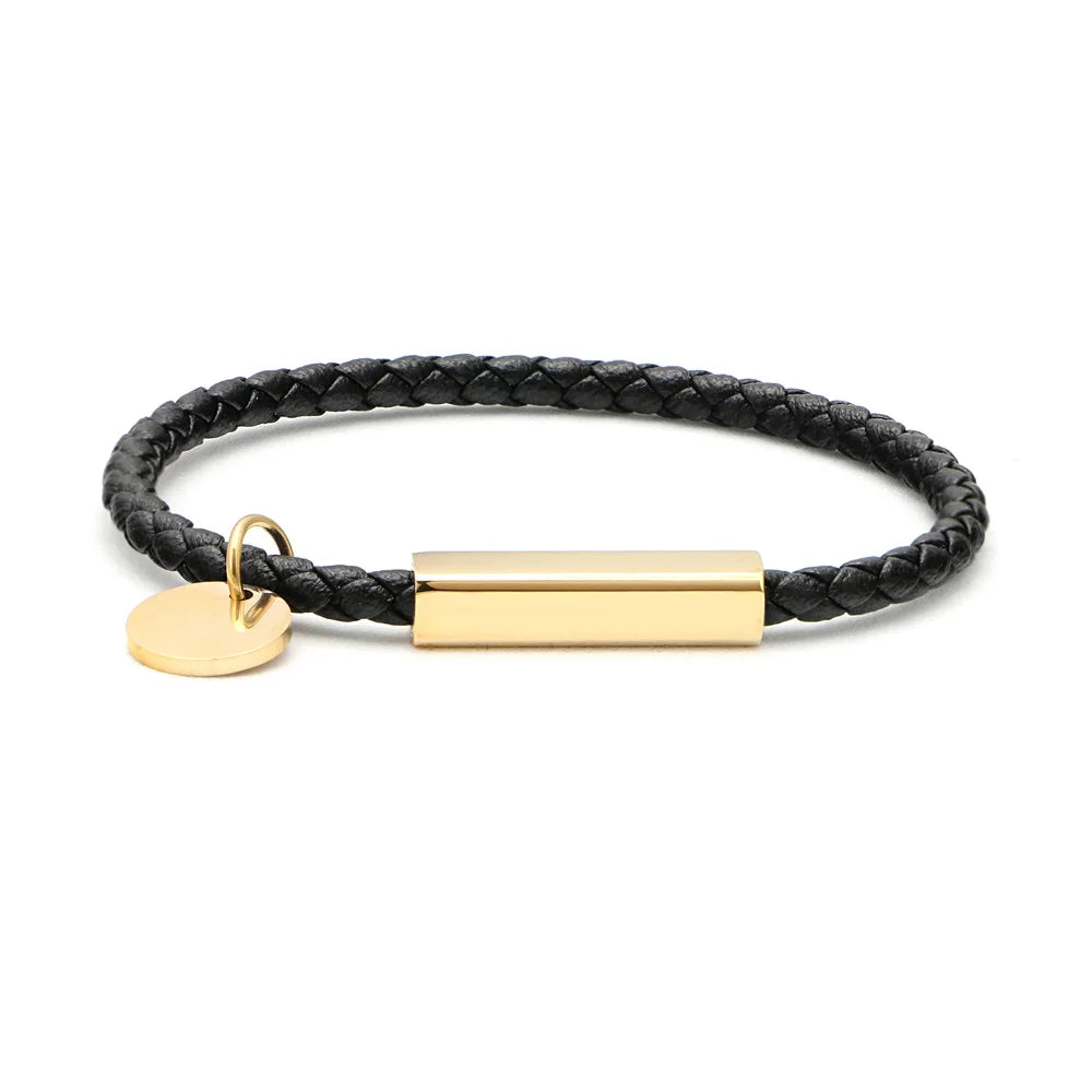 Engraved Heart Magnetic Leather Bangle