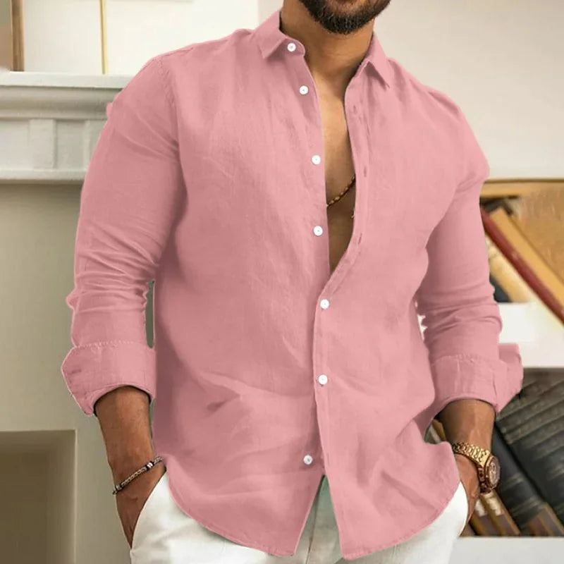 2025 Men’s Linen Beach Shirt Long Sleeve