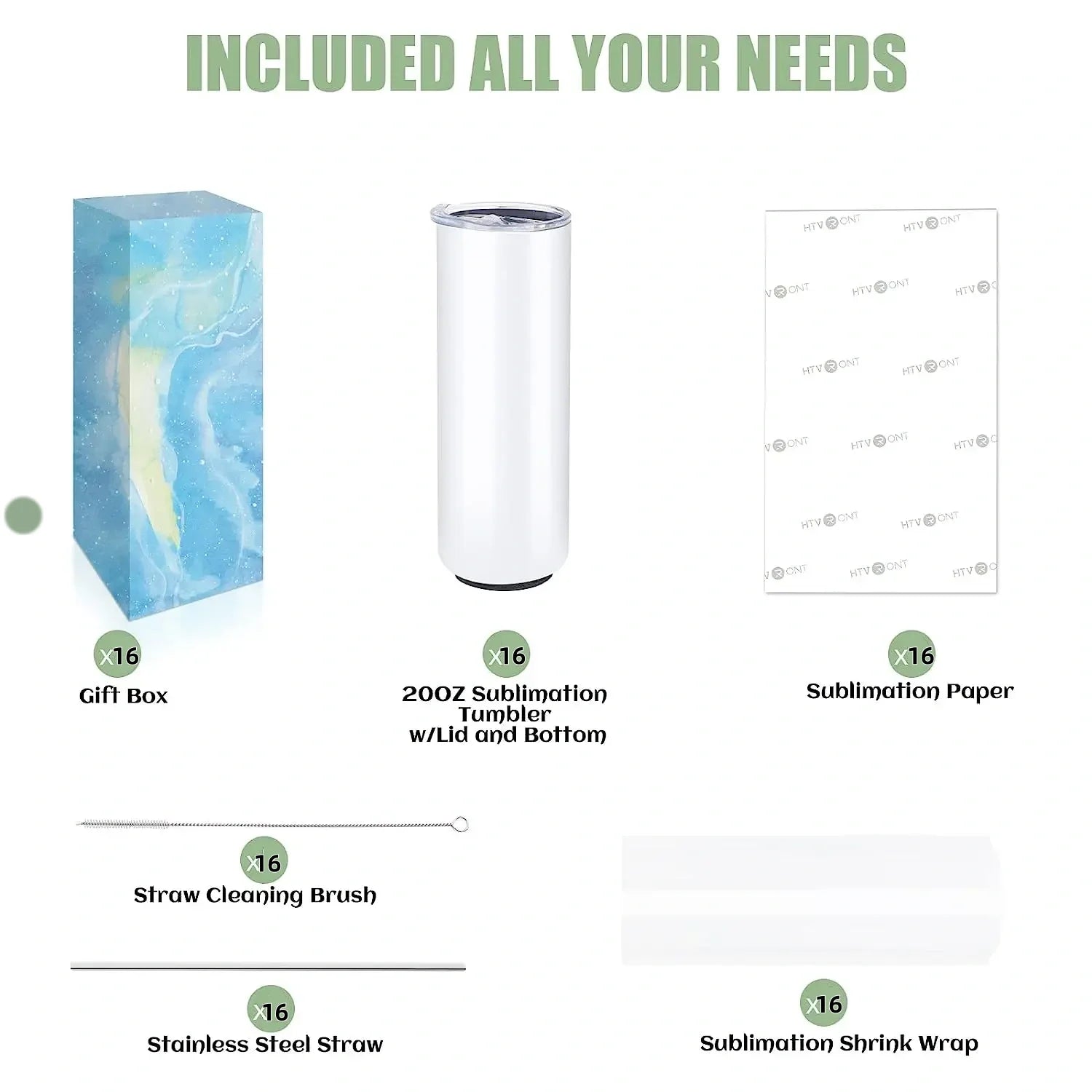 20oz Skinny Sublimation Tumblers 8-Pack