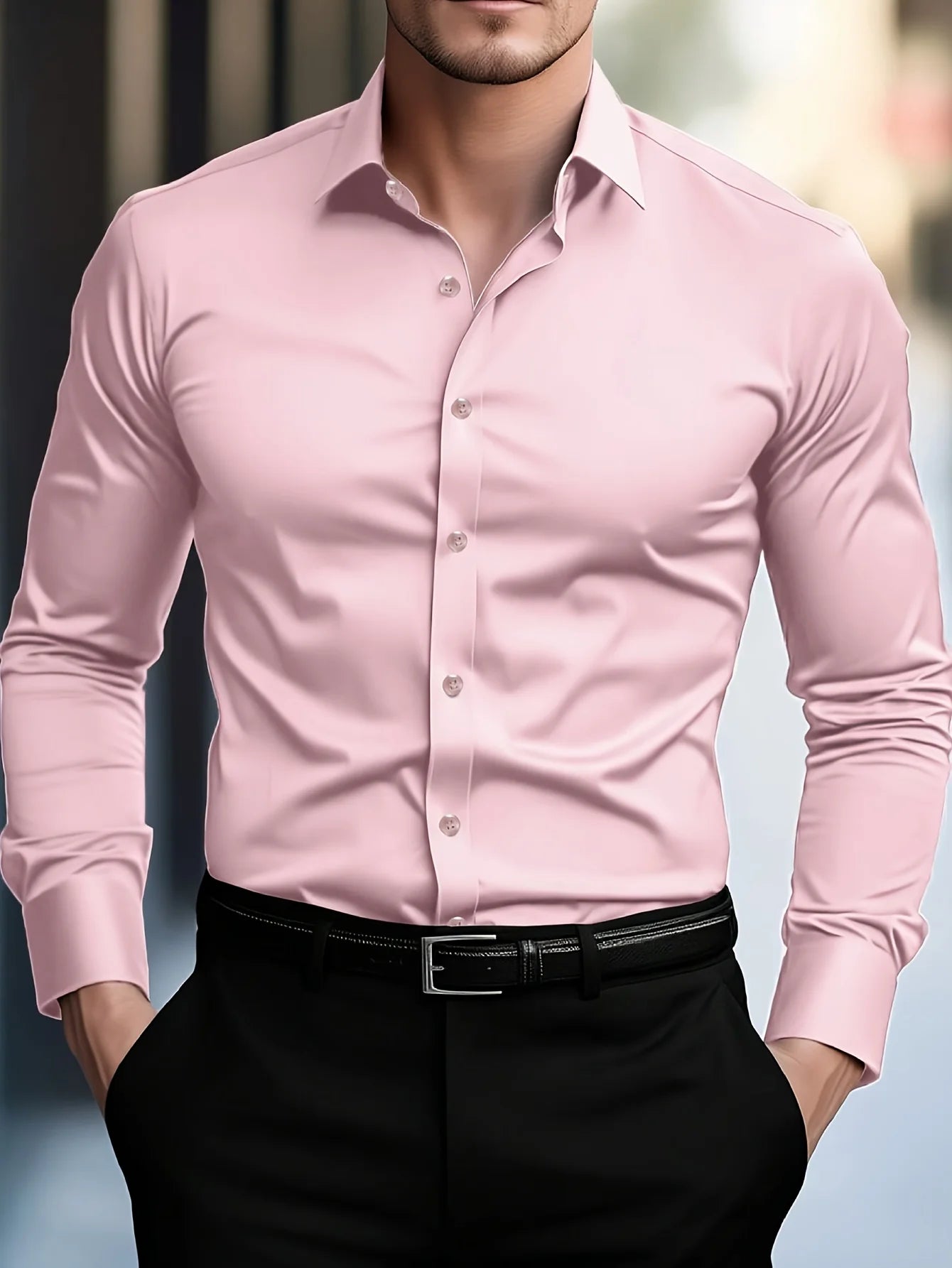 FGKKS Men’s Casual Solid Long Sleeve Shirt