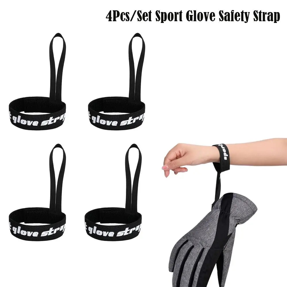 4 Pcs Black Ski Glove Wrist Strap Set