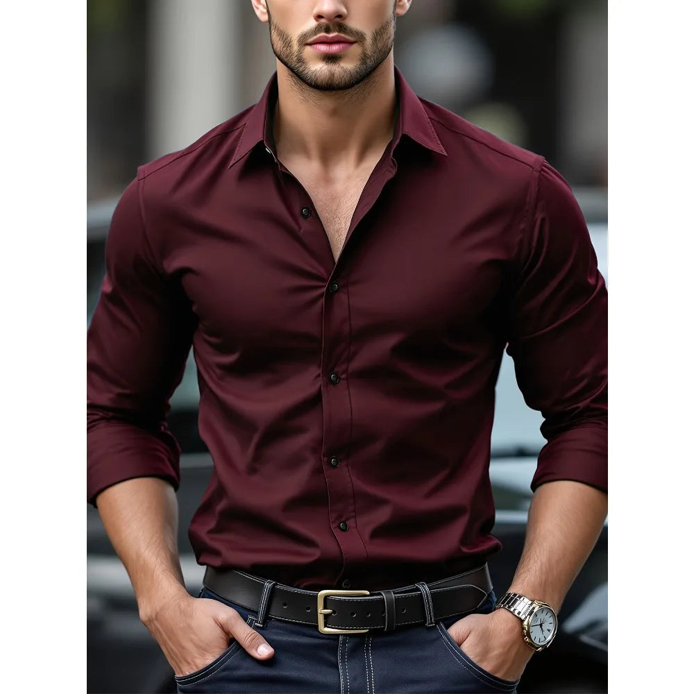 FGKKS Men’s Casual Solid Long Sleeve Shirt