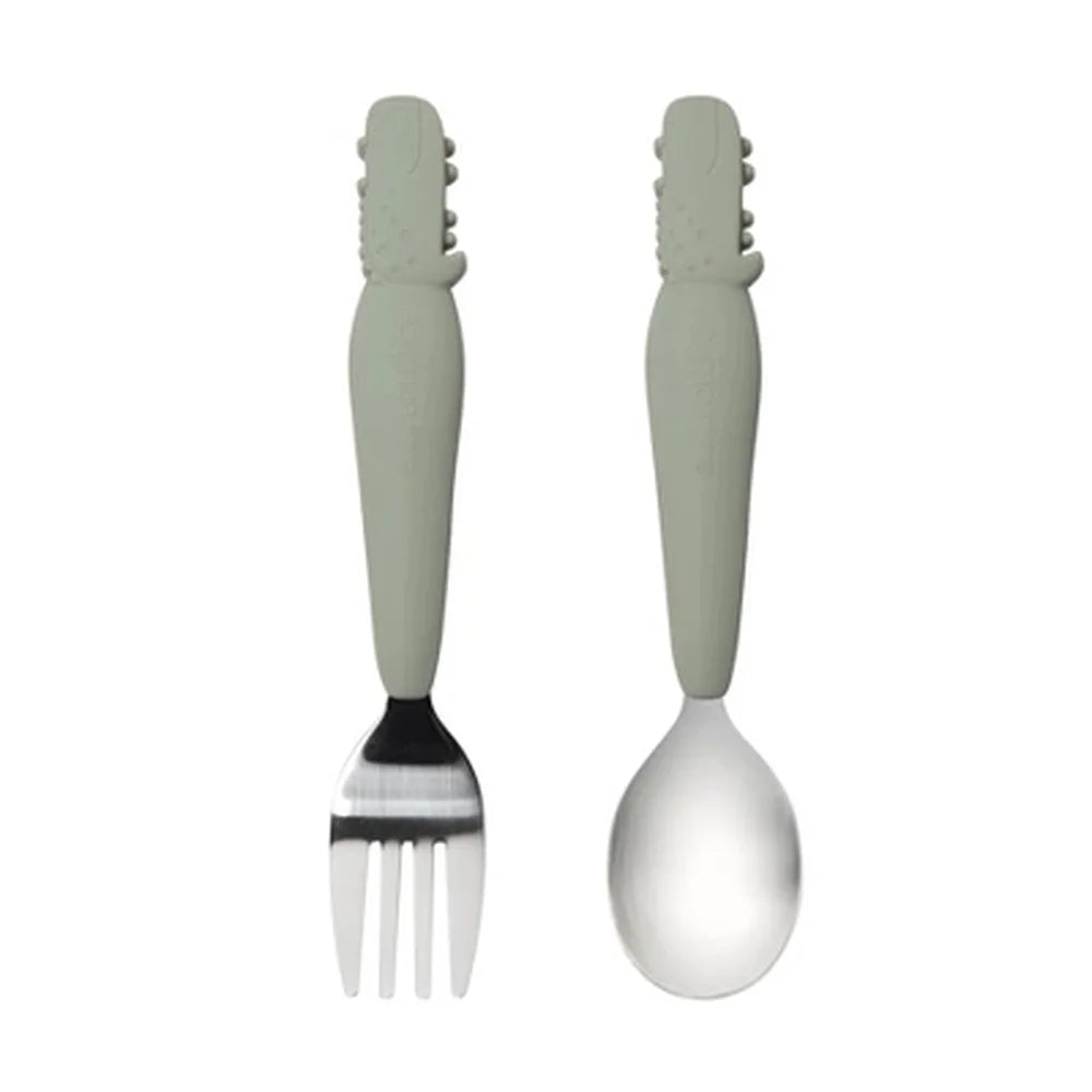 2pk Kids Spoon Fork Set with Silicone Handles