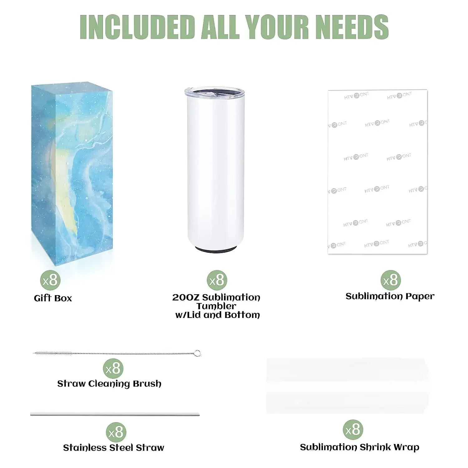20oz Skinny Sublimation Tumblers 8-Pack