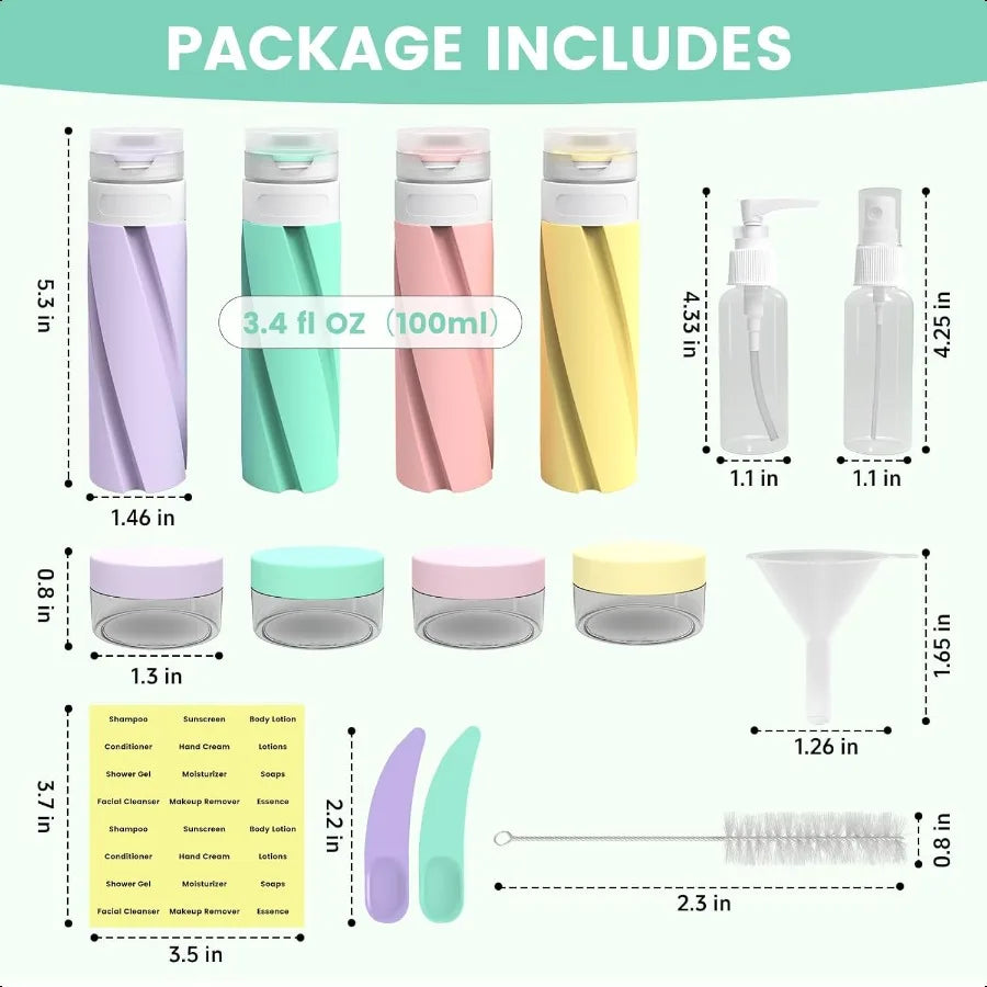 16-Pack Silicone Travel Bottles Set