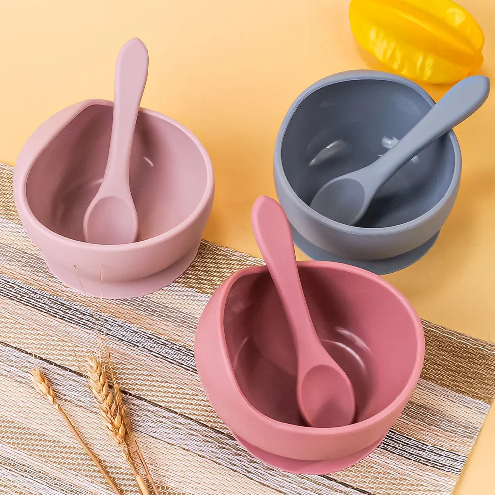 2PC Silicone Sucker Bowl Baby Feeding Set