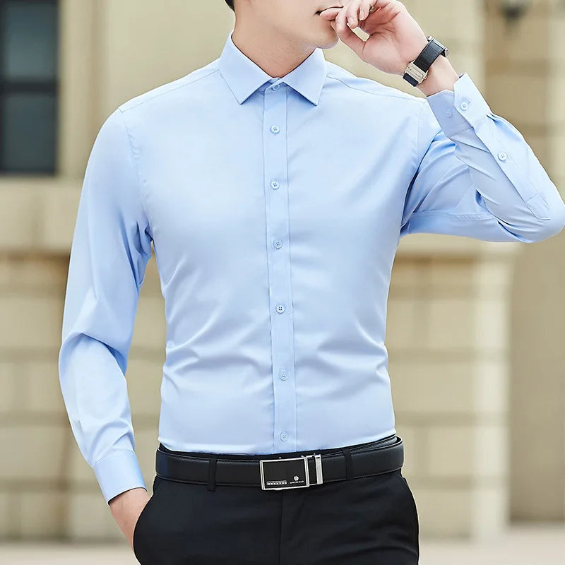 Plus Size Men’s Solid Long Sleeve Shirt