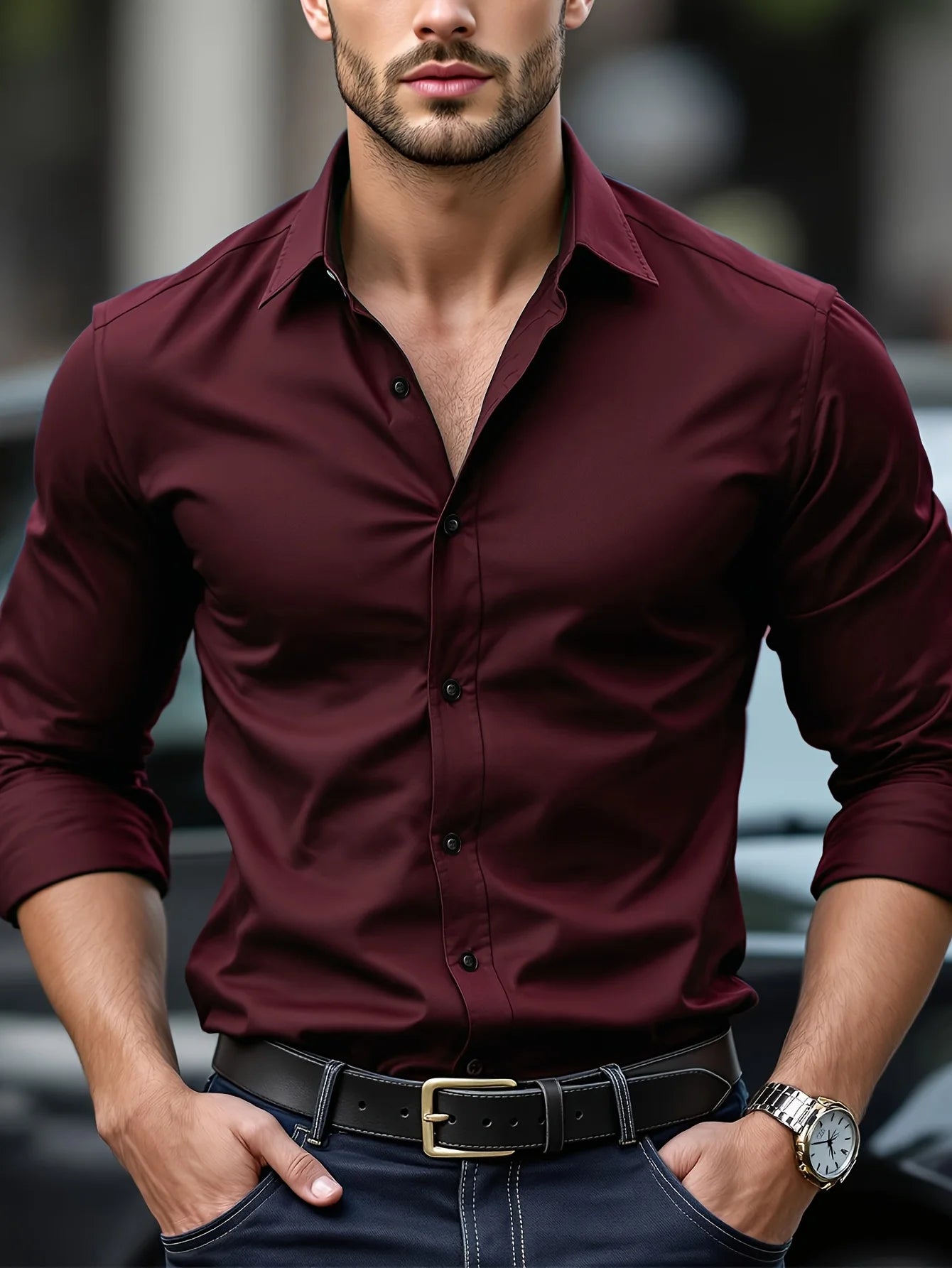 FGKKS Men’s Casual Solid Long Sleeve Shirt