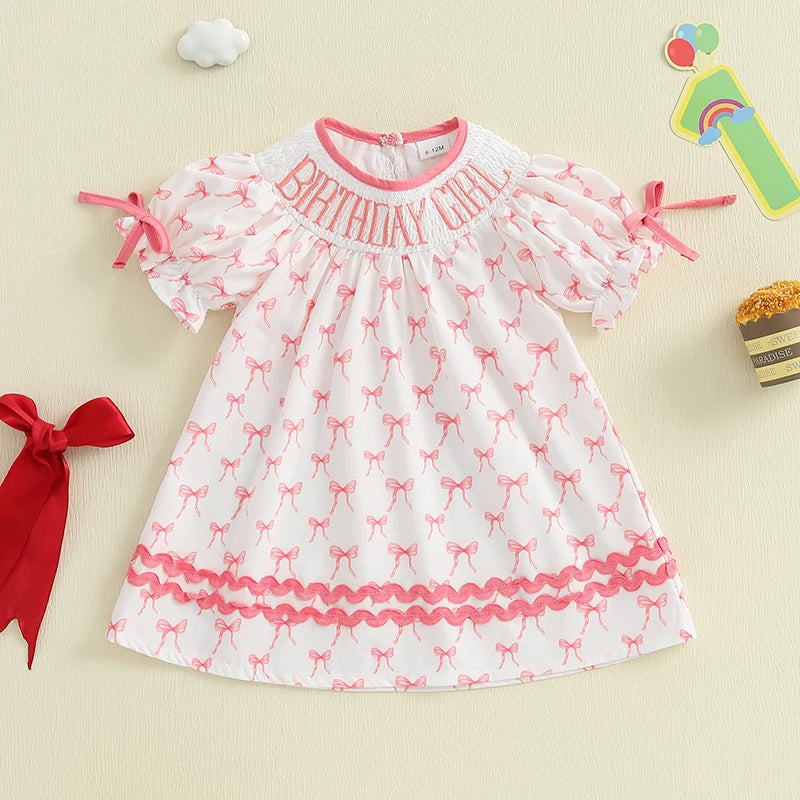 Smocked Puff Sleeve Birthday Dress