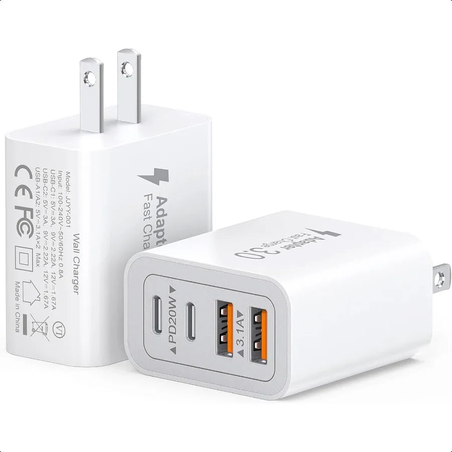40W USB C Charger 2-Pack 4-Port Adapter